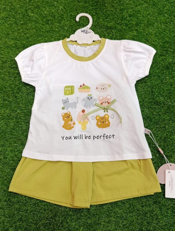 Floral Summer Baby Girl Set - Top & Shorts (White & YellowZ) (Copy) - Image 2