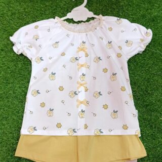 Floral Summer Baby Girl Set - Top & Shorts (White & Yellow)