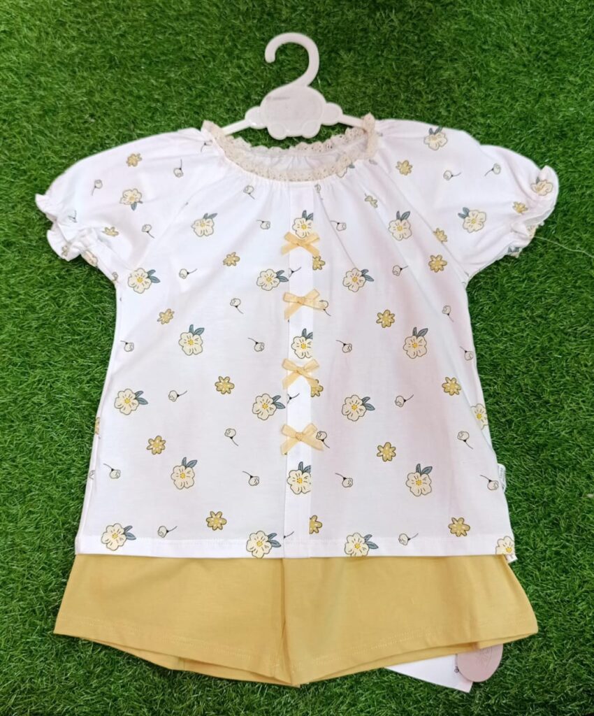 Floral Summer Baby Girl Set - Top & Shorts (White & Yellow)