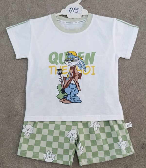 Boys Retro Graphic Tee & Camouflage Shorts Set – Grey & Army Green - Image 5