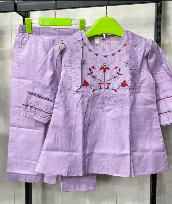 Girls Embroidered Kurti & Trouser Set – Deep Plum Elegance (Copy) - Image 4